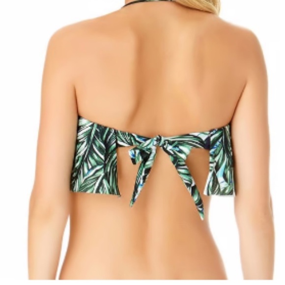 A n.a green tropical leaf bandeau flounce bikini top with removable strap XL NWT - Picture 5 of 13